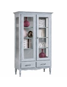 VETRINA 2 PORTE 2 CASSETTI IN LEGNO SHABBY AZZURRO L.102 P.42 H.191
