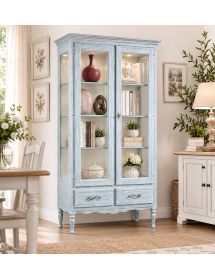 VETRINA 2 PORTE 2 CASSETTI IN LEGNO SHABBY AZZURRO L.102 P.42 H.191