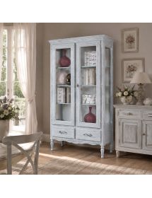VETRINA 2 PORTE 2 CASSETTI IN LEGNO SHABBY AZZURRO L.102 P.42 H.191