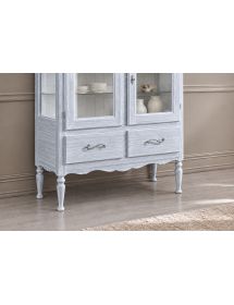 VETRINA 2 PORTE 2 CASSETTI IN LEGNO SHABBY AZZURRO L.102 P.42 H.191