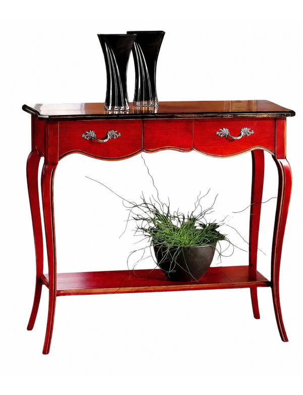 CONSOLLE 700' CLASSICA LEGNO CILIEGIO SHABBY ROSSO 89X33x78