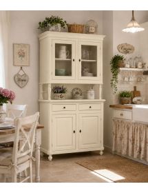 Cristalliera 2 porte shabby legno shabby avorio 104X43X208