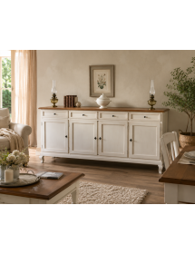 Madia credenza 4 porte legno shabby bianco anticato/naturale 205x45x98