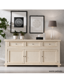 MADIA CREDENZA SHABBY IN LEGNO MASSELLO 3 PORTE VARI COLORI L.180 P.45 H.86