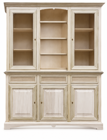 CRISTALLIERA CON VETRINA IN LEGNO 3 ANTE SHABBY CHIC AVORIO ANTICAT...