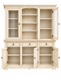 CRISTALLIERA CON VETRINA IN LEGNO 3 ANTE SHABBY CHIC AVORIO ANTICAT...