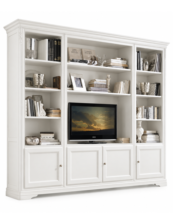 Libreria porta TV classica in legno 257x48x225 cm