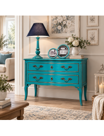 Cassettiera 2 cassetti Legno azzurro Shabby chic 92x44x79
