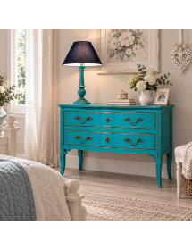 Cassettiera 2 cassetti Legno azzurro Shabby chic 92x44x79