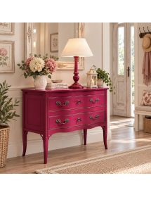 Cassettiera 2 cassetti Legno rosa Shabby chic 92x44x79