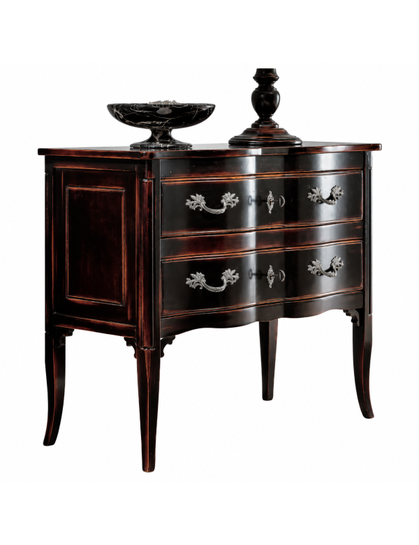 Cassettiera 2 cassetti Legno nero Shabby chic 92x44x79