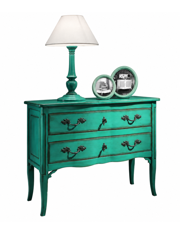 Cassettiera 2 cassetti Legno verde Shabby chic 92x44x79