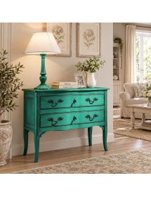 Cassettiera 2 cassetti Legno verde Shabby chic 92x44x79