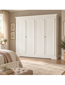 ARMADIO IN LEGNO CLASSICO 4 ANTE SHABBY BIANCO 300X68X255
