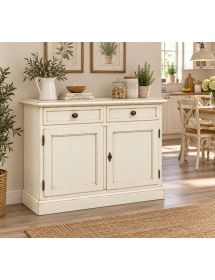 Madia Credenza Shabby Chic In Legno 2 Porte Bianco invecchiato 105x...