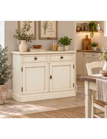 Madia Credenza Shabby Chic In Legno 2 Porte Bianco invecchiato 105x...