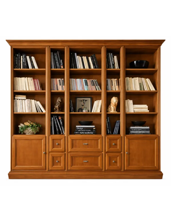 LIBRERIA SOGGIORNO CLASSICA IN LEGNO VARI COLORI L.250 P.45 H.224