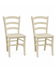 Set 2 sedie legno shabby bianco anticato seduta legno 43x46x89