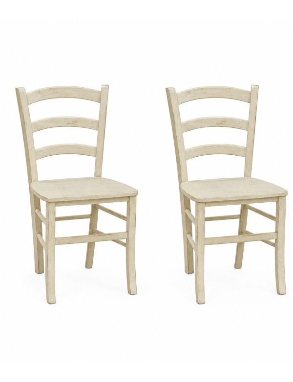 Set 2 sedie legno shabby bianco anticato seduta legno 43x46x89