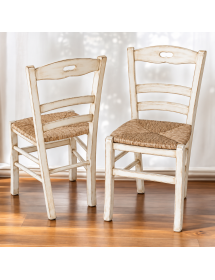 Set 2 sedie legno shabby bianco anticato seduta paglia 43x46x89