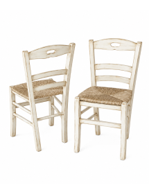 Set 2 sedie legno shabby bianco anticato seduta paglia 43x46x89