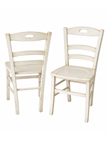 Set 2 sedie legno shabby bianco anticato seduta legno 43x46x89