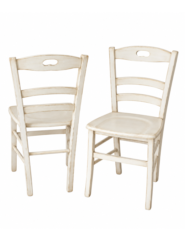 Set 2 sedie legno shabby bianco anticato seduta legno 43x46x89