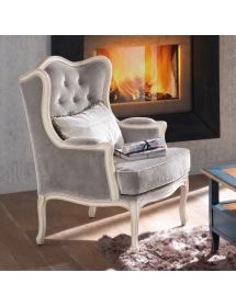 Poltrona barocco imbottita legno shabby bianco 72x82x96