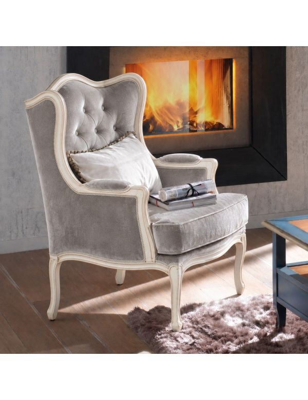 Poltrona barocco imbottita legno shabby bianco 72x82x96