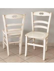 Set 2 sedie legno shabby bianco anticato seduta legno 43x46x89