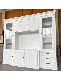 Parete attrezzata porta tv shabby legno bianco con rilievo 250x53x225