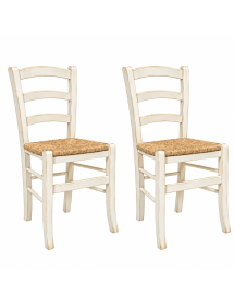 Set 2 sedie legno shabby bianco anticato seduta paglia 43x46x89
