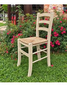 Set 2 sedie legno shabby bianco anticato seduta paglia 43x46x89