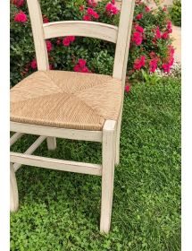 Set 2 sedie legno shabby bianco anticato seduta paglia 43x46x89