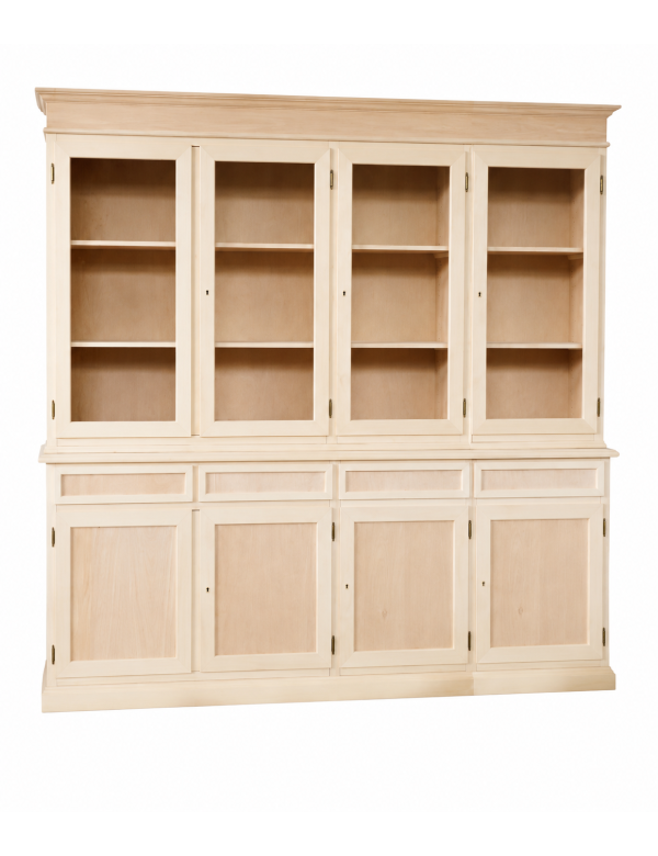 Cristalliera 4 porte 4 cassetti Legno grezzo 205x42x205