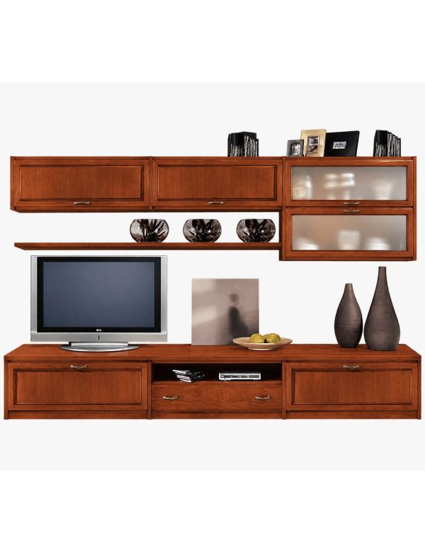 Parete attrezzata porta tv classica legno bassano L.315 P.36/60 H.220