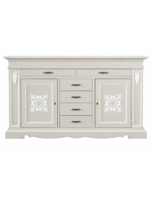 Credenza legno 2 porte 6 cassetti legno shabby tortora profilo bianco 213X55X123 (1234)