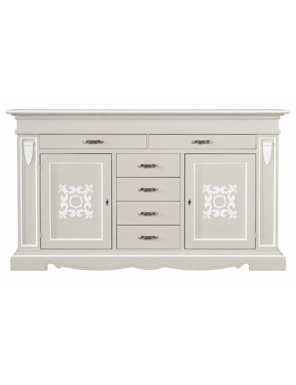 Credenza legno 2 porte 6 cassetti legno shabby tortora profilo bianco 213X55X123 (1234)