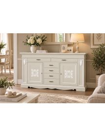 Credenza legno 2 porte 6 cassetti legno shabby tortora profilo bianco 213X55X123 (1234)