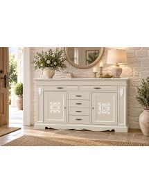 Credenza legno 2 porte 6 cassetti legno shabby tortora profilo bianco 213X55X123 (1234)