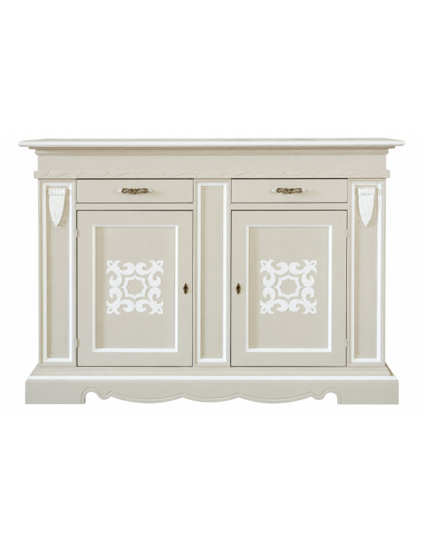 Credenza legno 2 porte 2 cassetti legno shabby tortora profilo bianco 170X55X123 (1233)