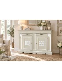 Credenza legno 2 porte 2 cassetti legno shabby tortora profilo bianco 170X55X123 (1233)