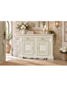 Credenza legno 2 porte 2 cassetti legno shabby tortora profilo bianco 170X55X123 (1233)