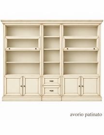 LIBRERIA PORTA TV CLASSICA IN LEGNO SHABBY VARI COLORI 310X45X224