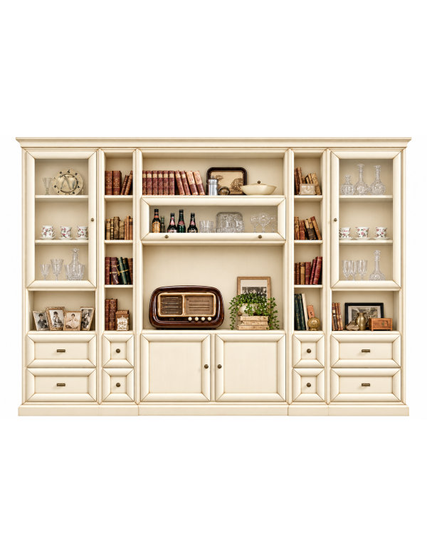 LIBRERIA PORTA TV CLASSICA IN LEGNO SHABBY VARI COLORI 310X45X224