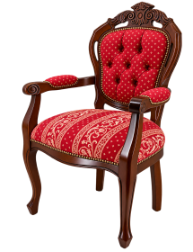 Poltrona Capotavola Barocca in Legno Noce con Braccioli - Sedia Imbottita Tessuto Rosso 58x58x107 cm