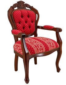Poltrona Capotavola Barocca in Legno Noce con Braccioli - Sedia Imbottita Tessuto Rosso 58x58x107 cm