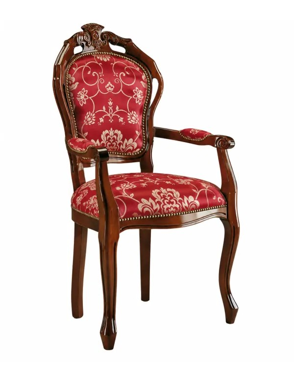 SEDIA CLASSICA CON BRACCIOLI SEDUTA IMBOTTITA LEGNO TINTA NOCE