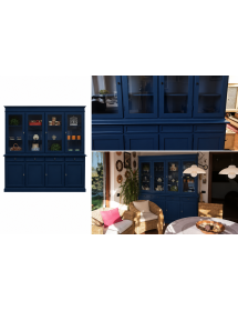 Cristalliera shabby 4 porte 4 cassetti legno blu 205X42X205