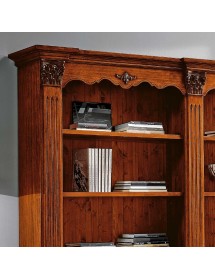 MOBILI 2G - LIBRERIA IN LEGNO TINTA NOCE STILE CORINTIO 254x49x211 vista mensole e fregi